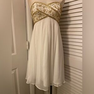 Strapless “Dusk” Gold and White Dress- Size 4